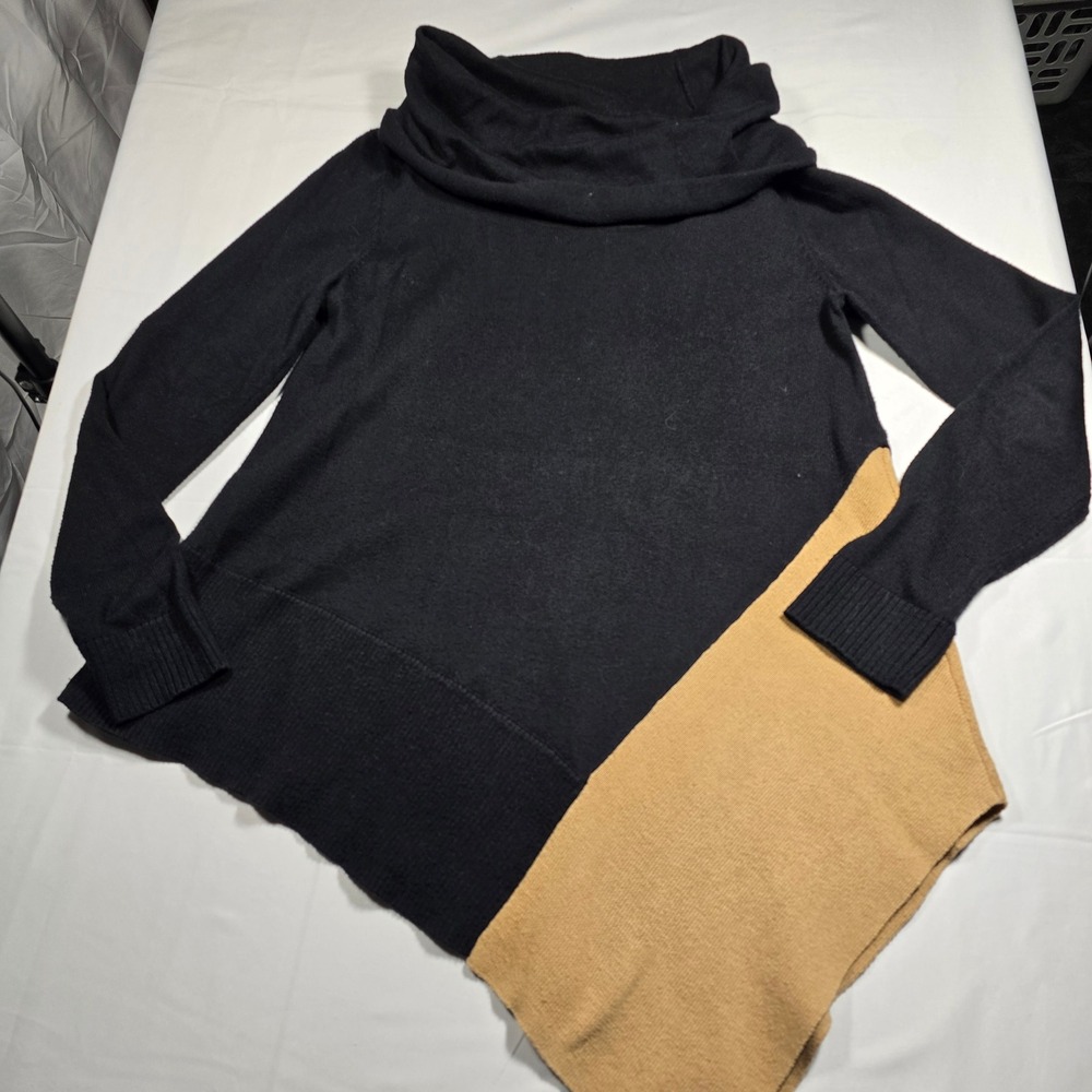 INC Womens Small  Cowl Neck‎ Asymmetrical Colorblock Sweater Black